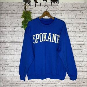 Cobalt Blue Spokane Washington Appliqué Crewneck Sweater